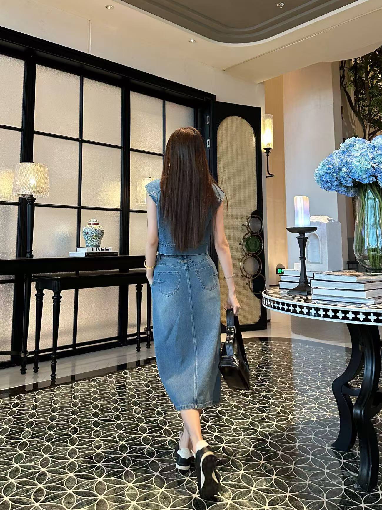 DIOR上質デニム ベスト＆スカート 2点セット【50％割引+送料無料】