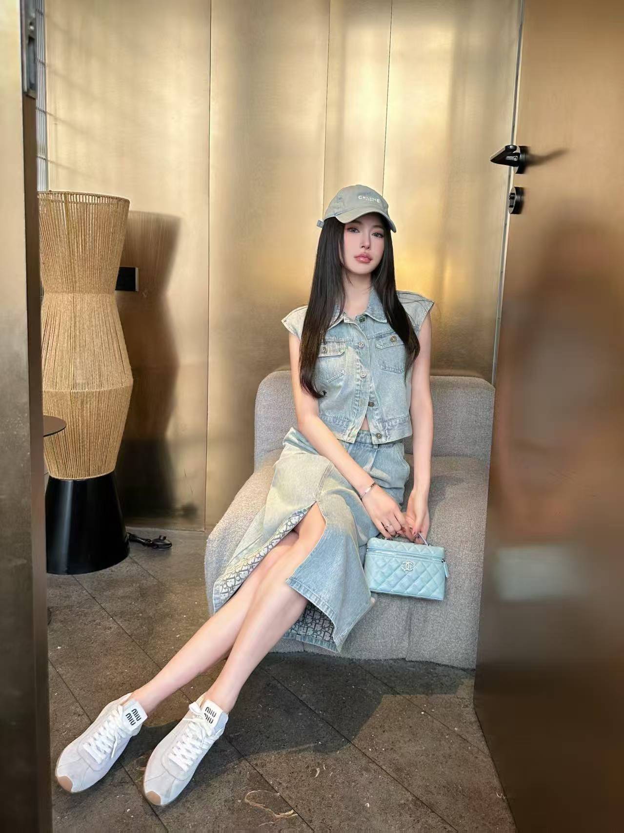 DIOR上質デニム ベスト＆スカート 2点セット【50％割引+送料無料】