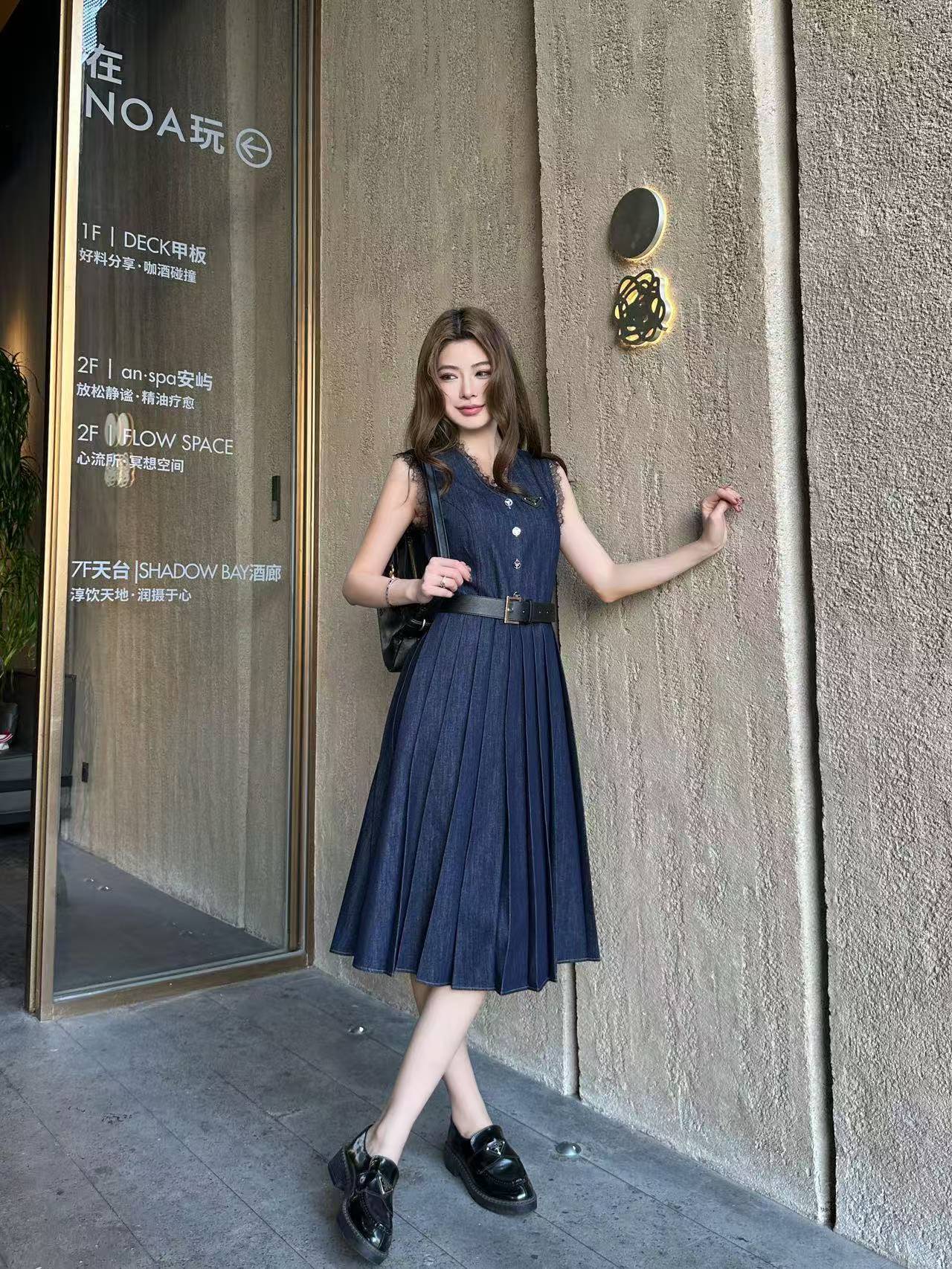 PR4DA 高品質レースVネック デニムワンピース【50％割引+送料無料】