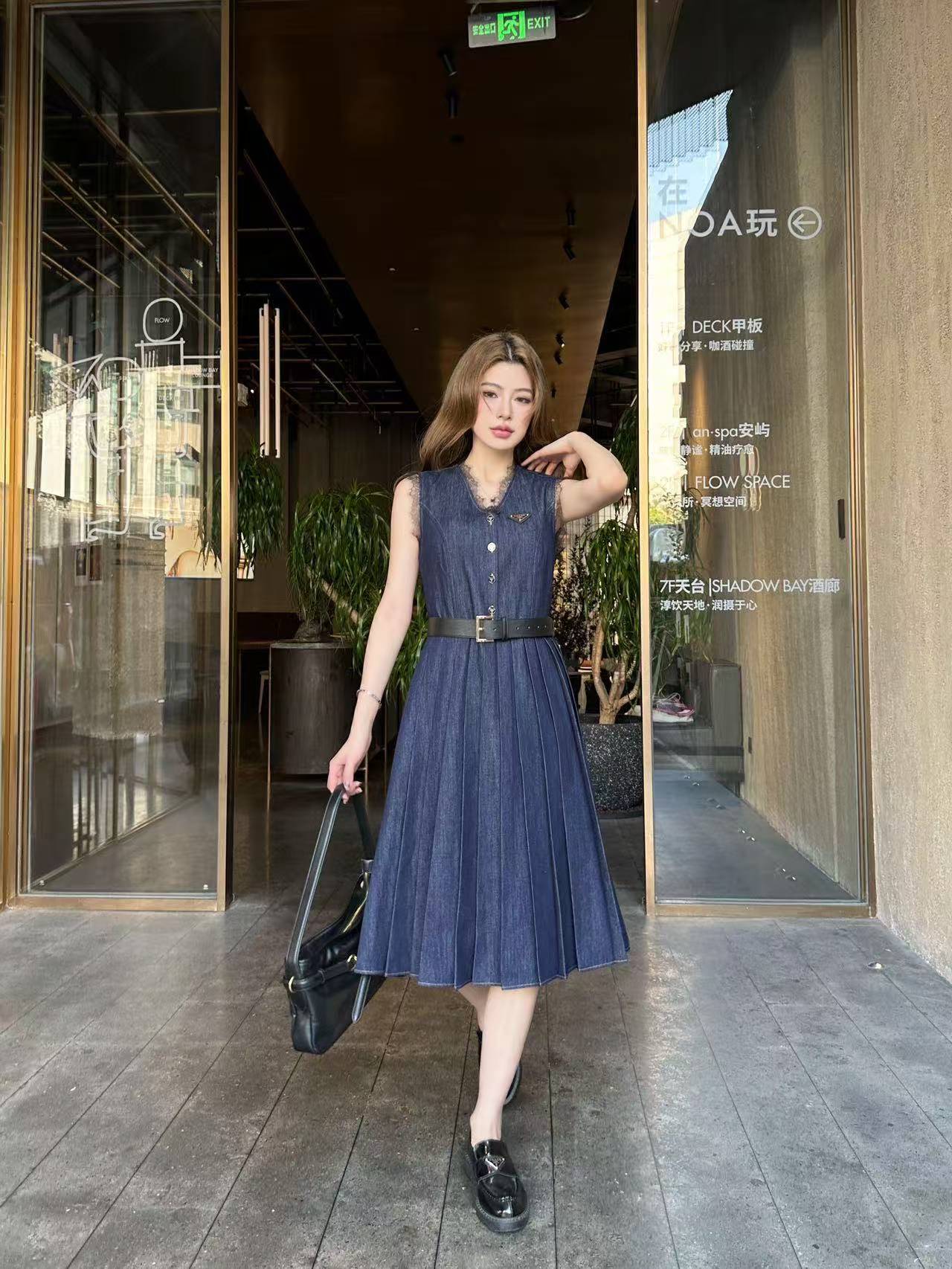 PR4DA 高品質レースVネック デニムワンピース【50％割引+送料無料】