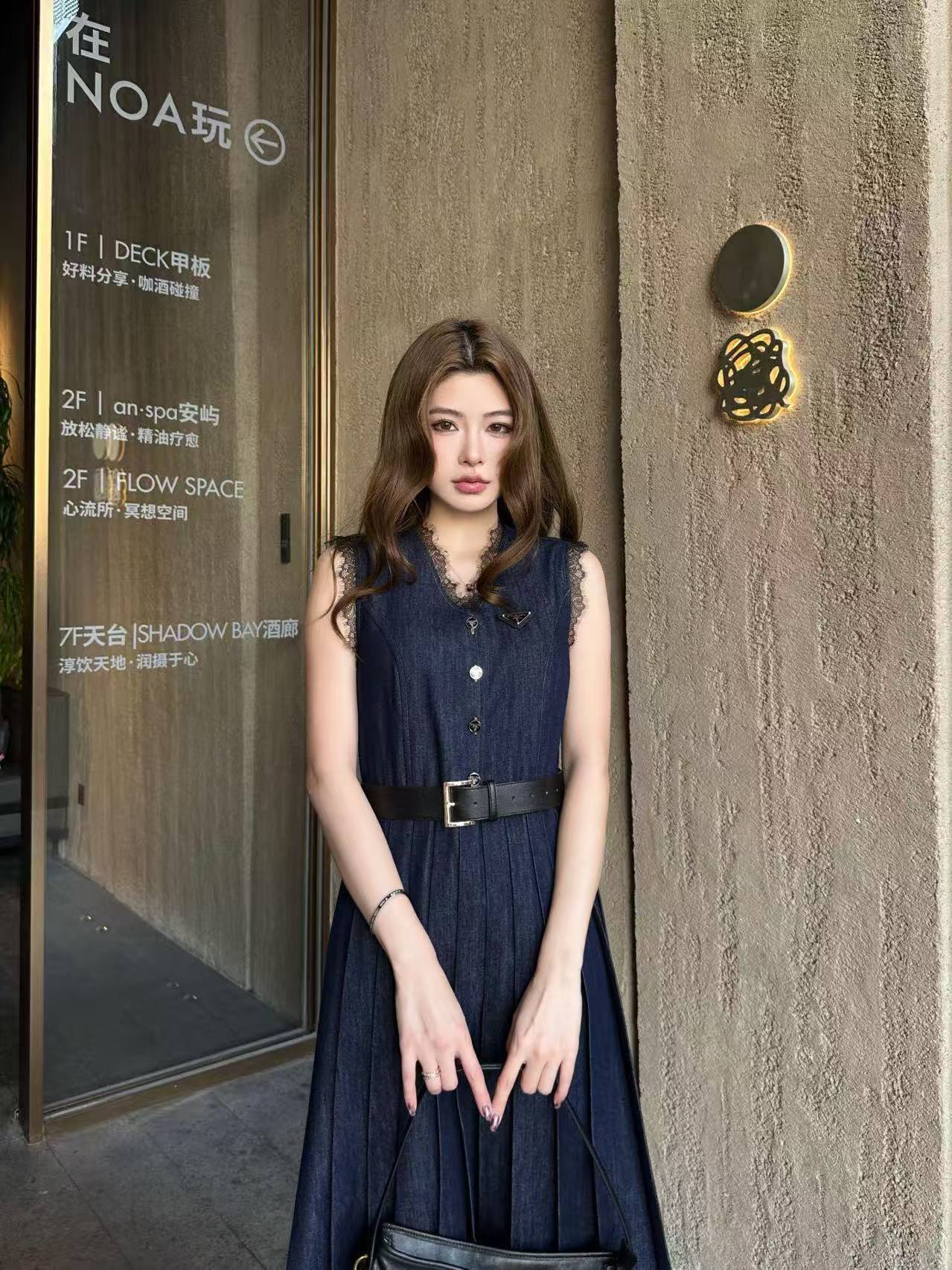 PR4DA 高品質レースVネック デニムワンピース【50％割引+送料無料】