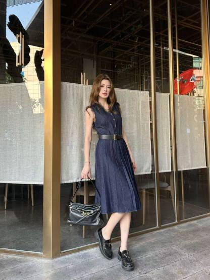 PR4DA 高品質レースVネック デニムワンピース【50％割引+送料無料】