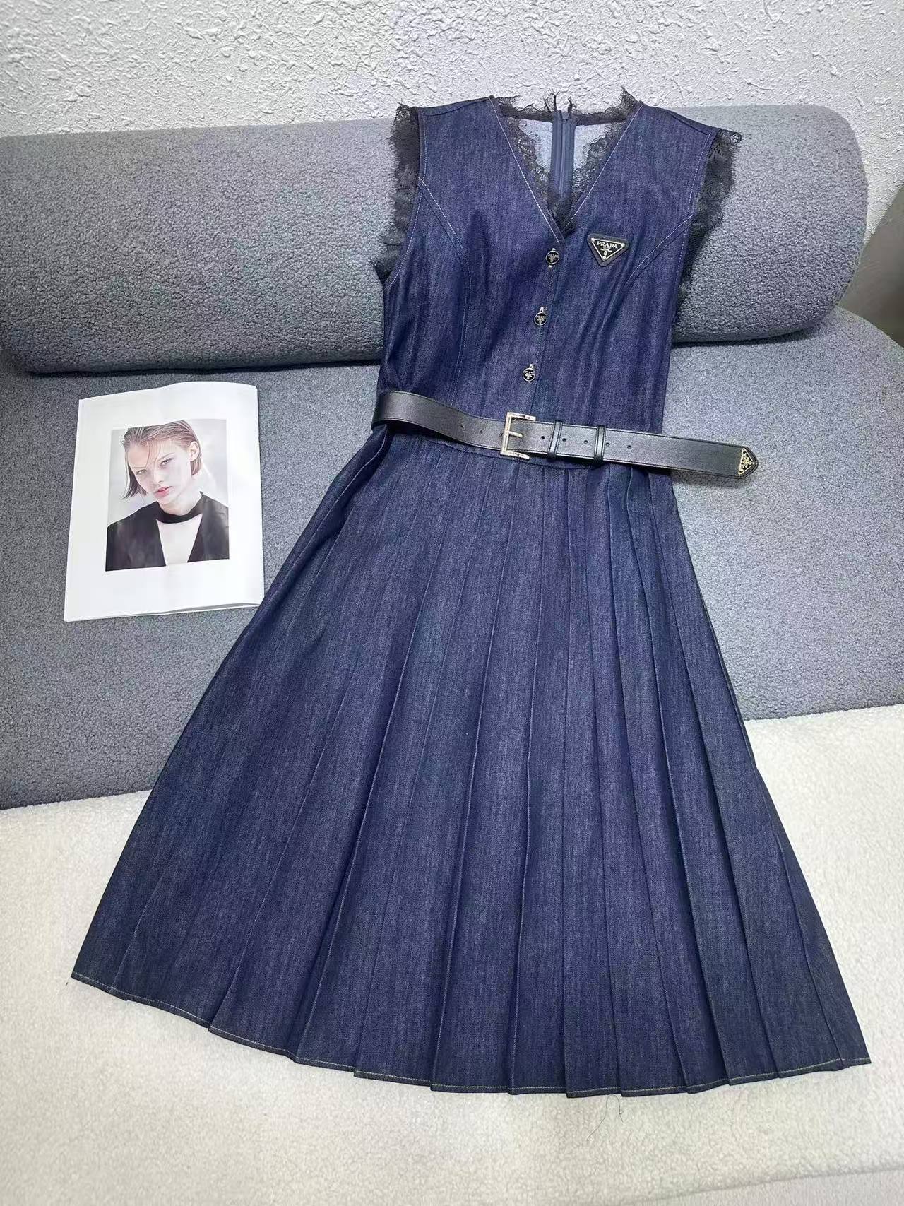 PR4DA 高品質レースVネック デニムワンピース【50％割引+送料無料】