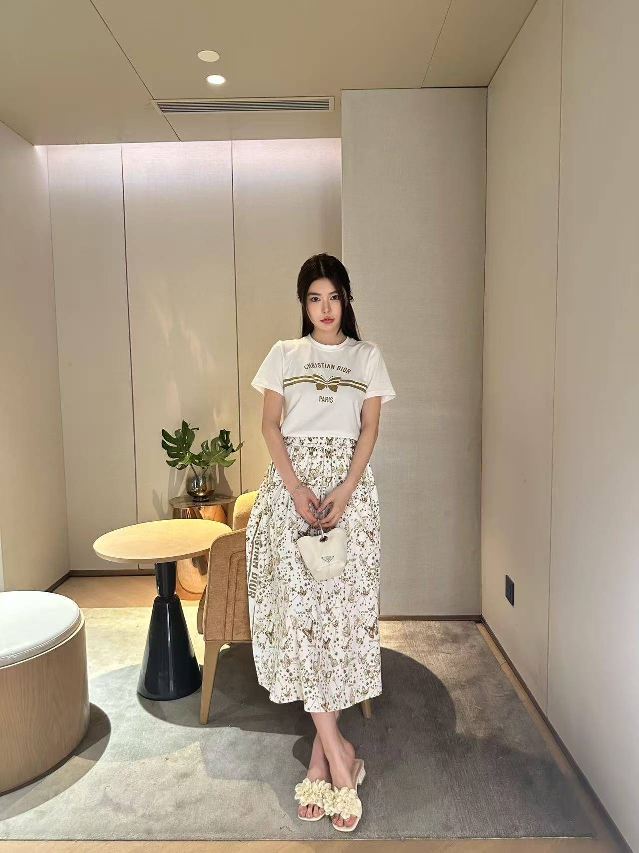 DIOR 上質バタフライ柄 Tシャツ＆スカート 2点セット【50％割引+送料無料】