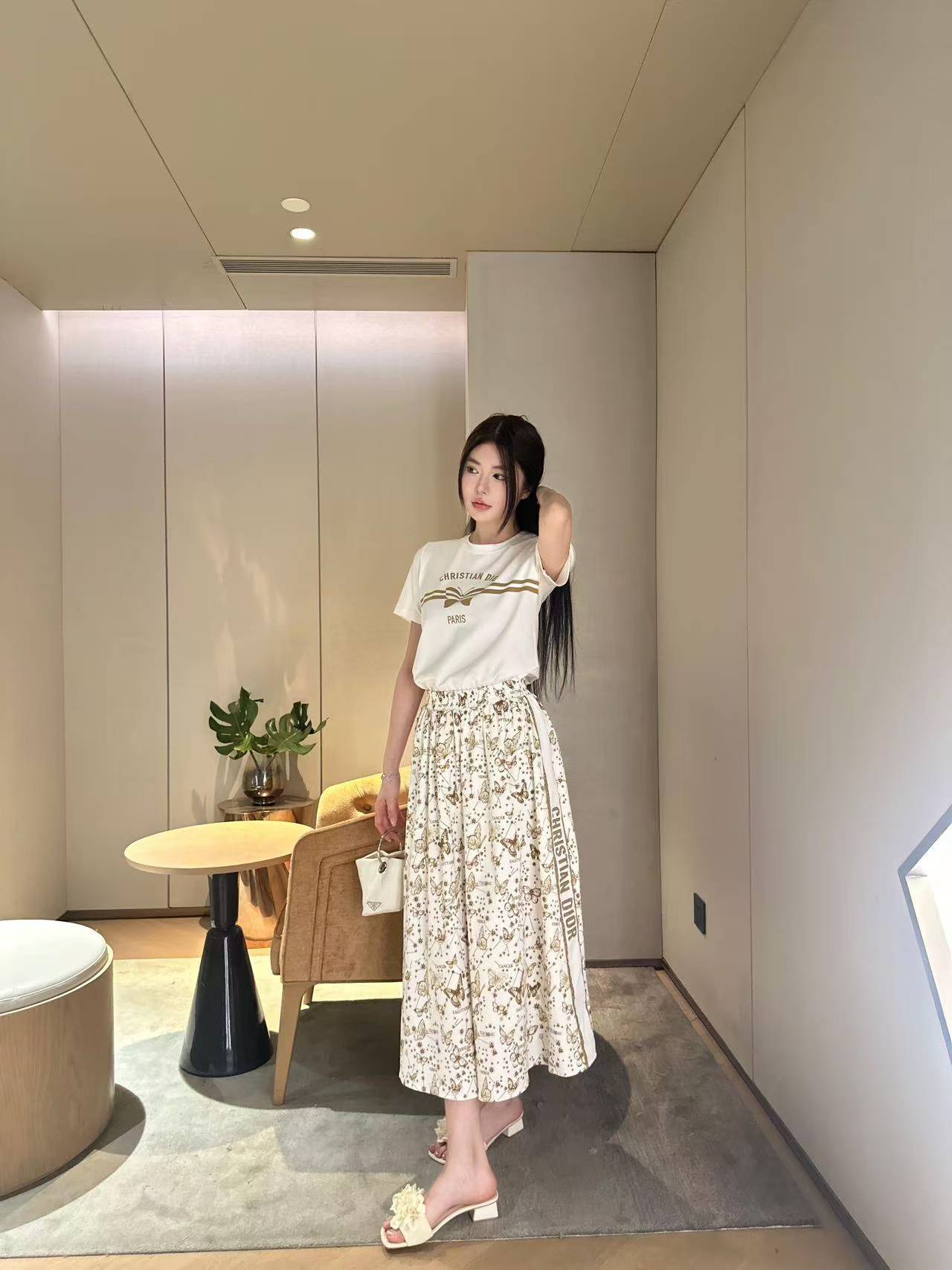 DIOR 上質バタフライ柄 Tシャツ＆スカート 2点セット【50％割引+送料無料】