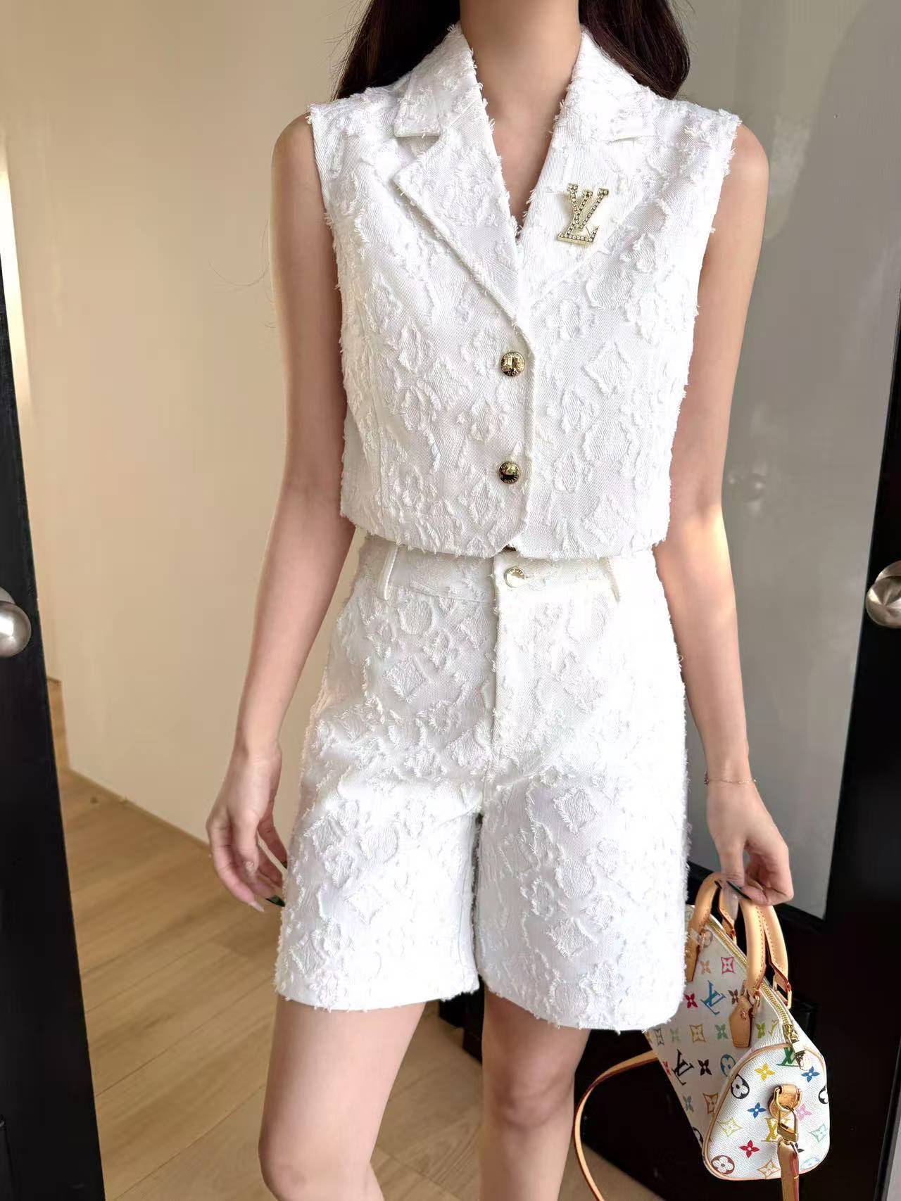 LV高品質ジャカードベスト＆ショートパンツ 2点セット【50％割引+送料無料】