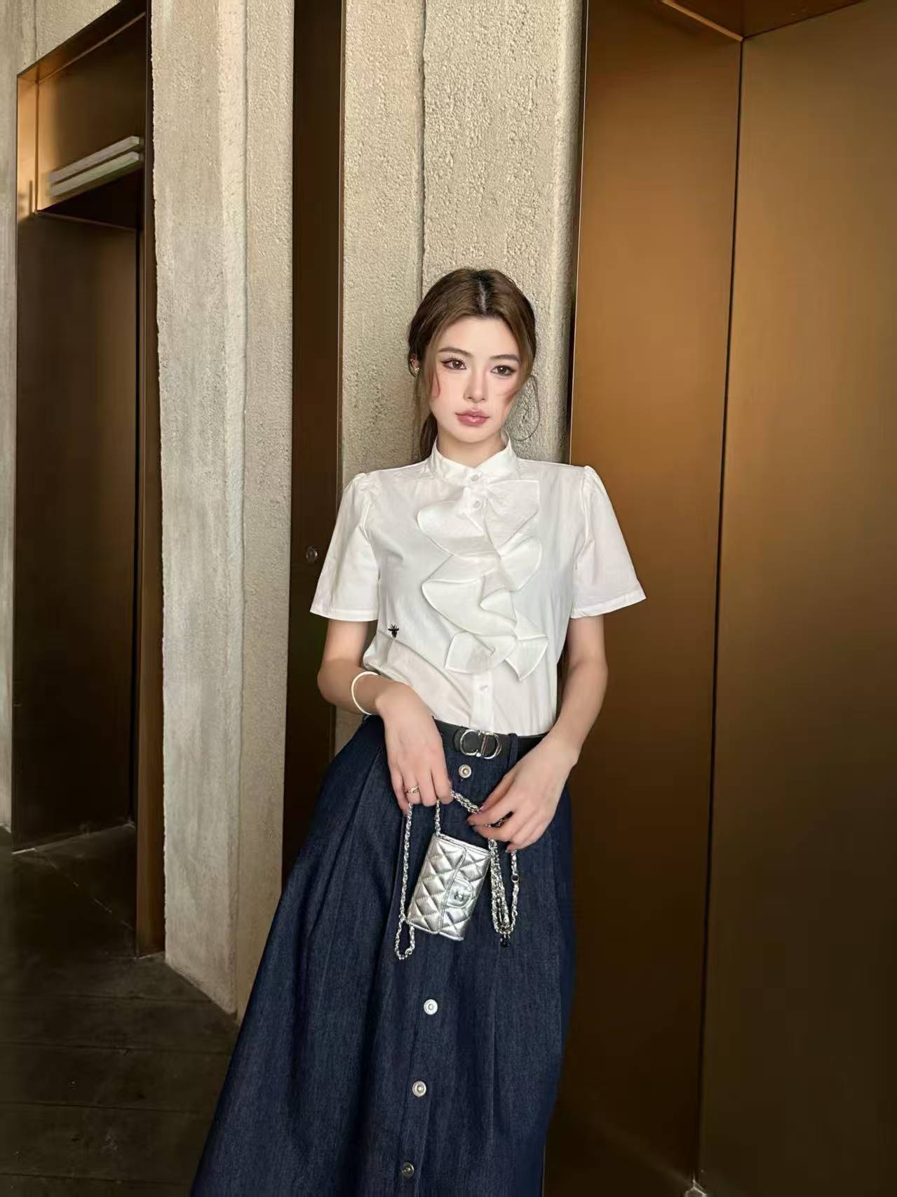 DIOR 上質ラッフルシャツ＆スカート 2点セット【50％割引+送料無料】