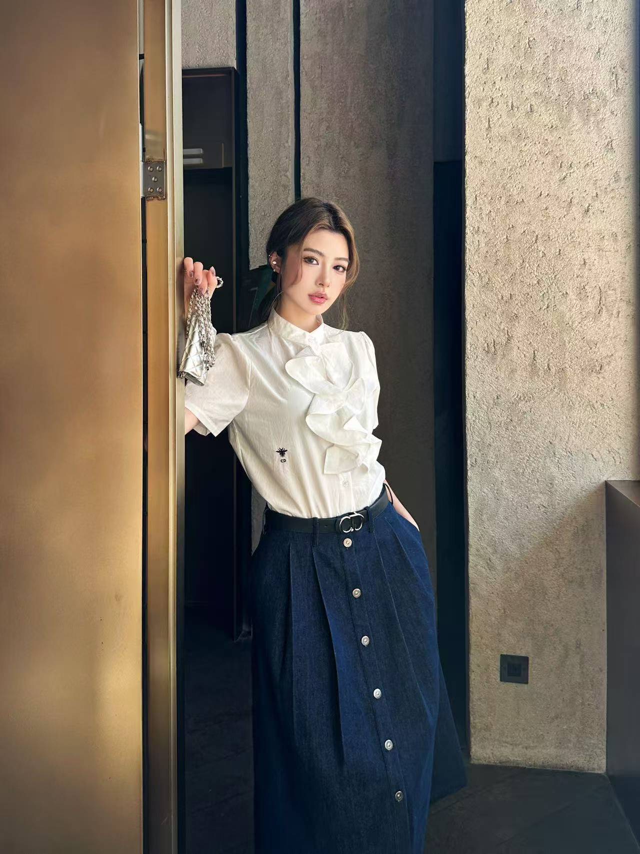 DIOR 上質ラッフルシャツ＆スカート 2点セット【50％割引+送料無料】