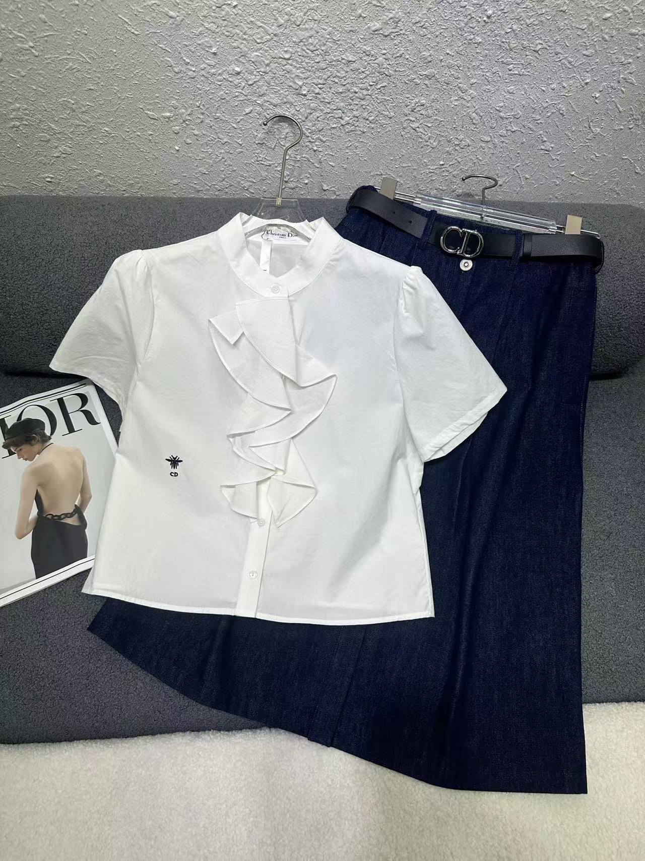 DIOR 上質ラッフルシャツ＆スカート 2点セット【50％割引+送料無料】