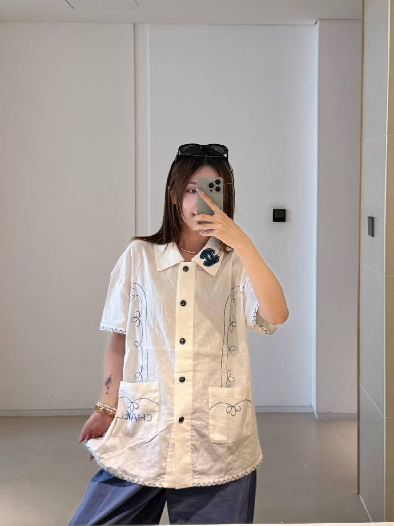 CHANE1 ダブルC リネンシャツ【50％割引+送料無料】