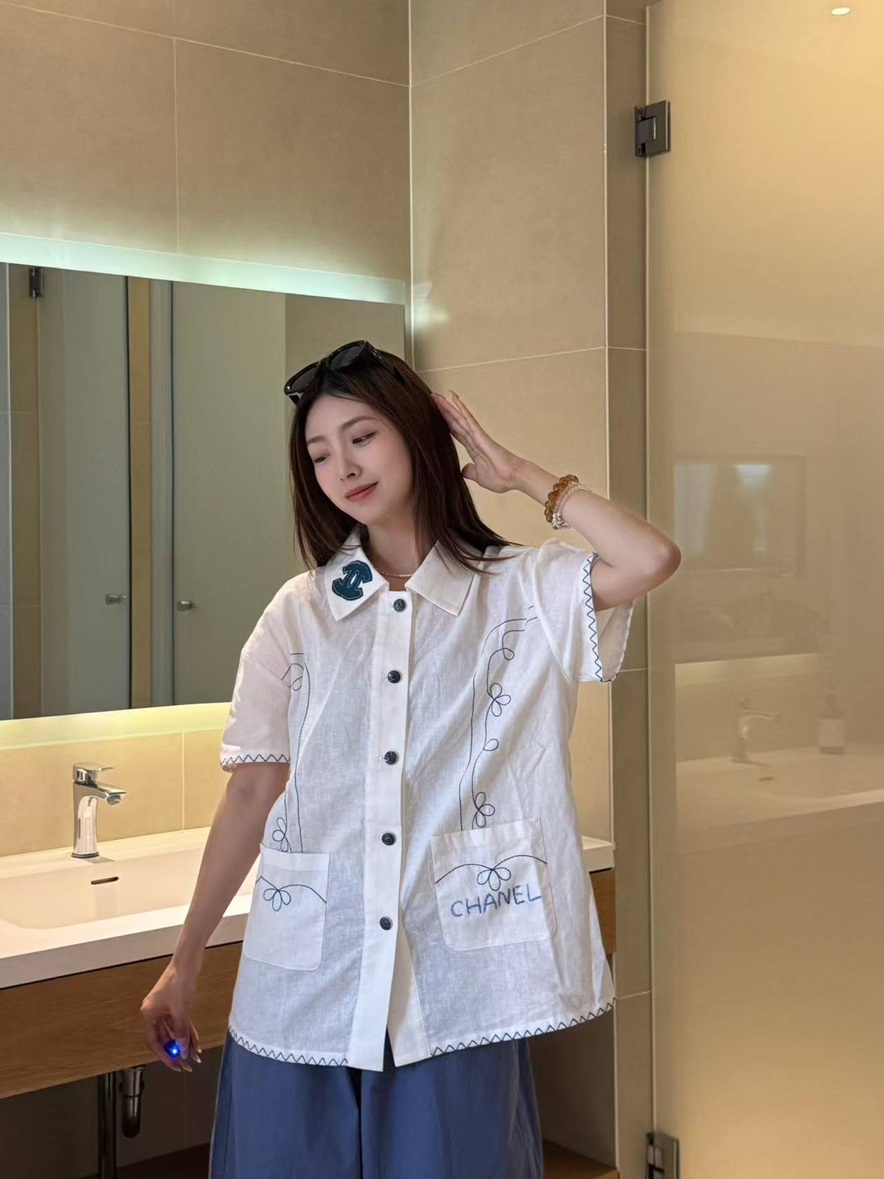 CHANE1 ダブルC リネンシャツ【50％割引+送料無料】