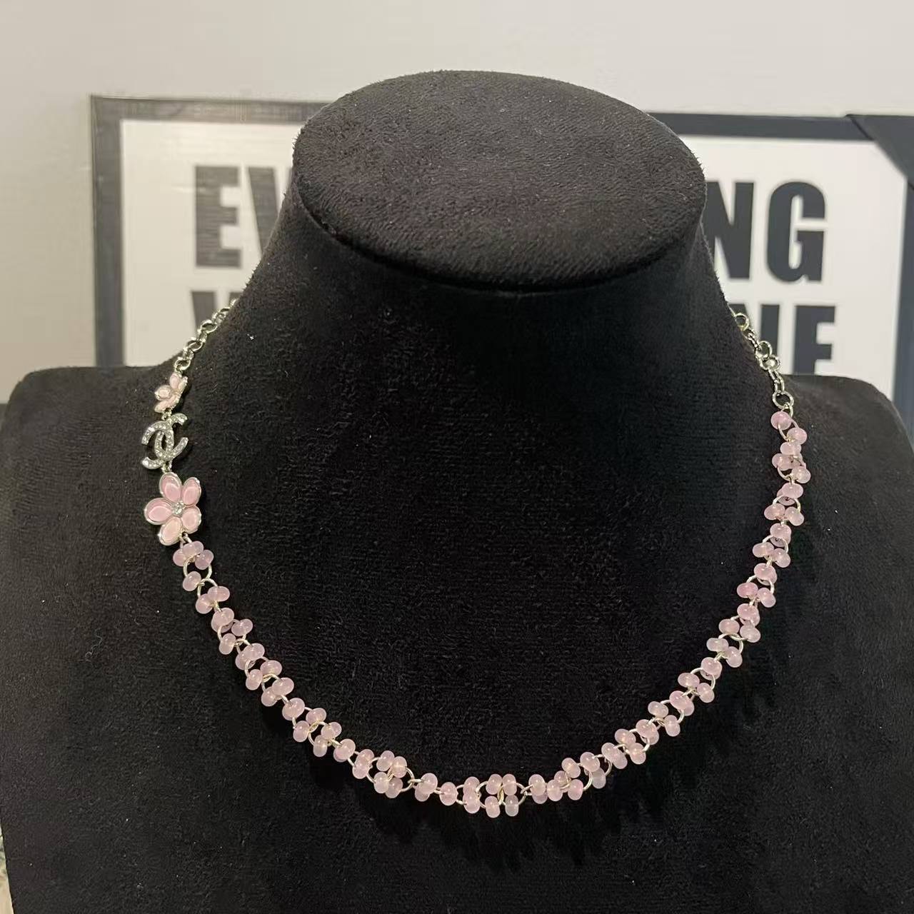 CHANE1 ピンクフラワー ダブルCネックレス【50％割引+送料無料】