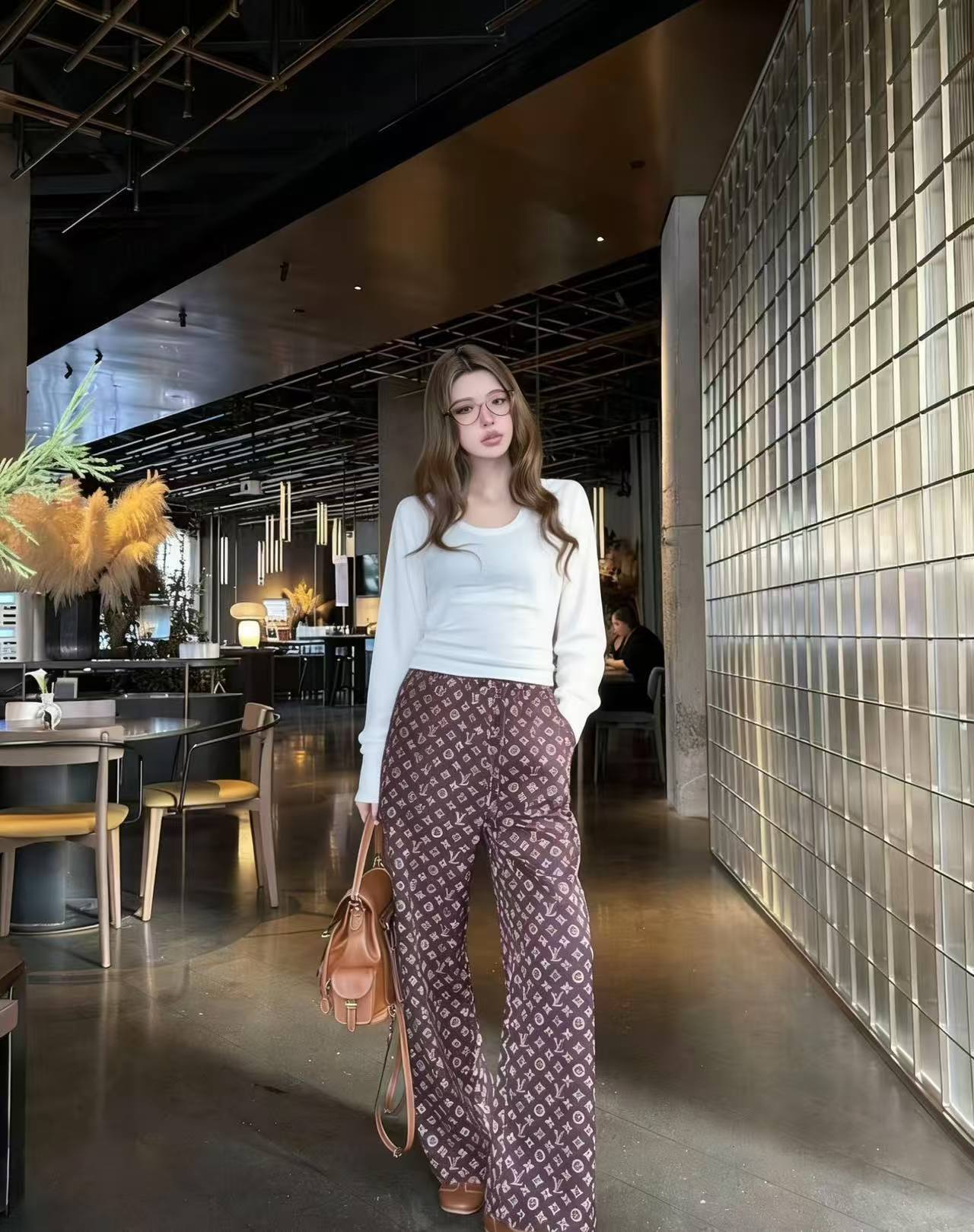 LVプリント入りゴムウエストカジュアルパンツ【50％割引+送料無料】