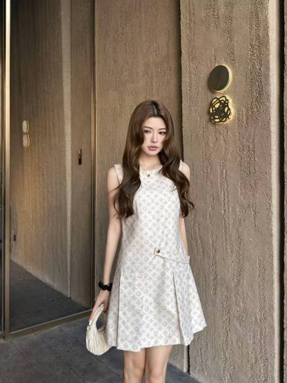 LVプリント ノースリーブ ラウンドネックドレス【50％割引+送料無料】