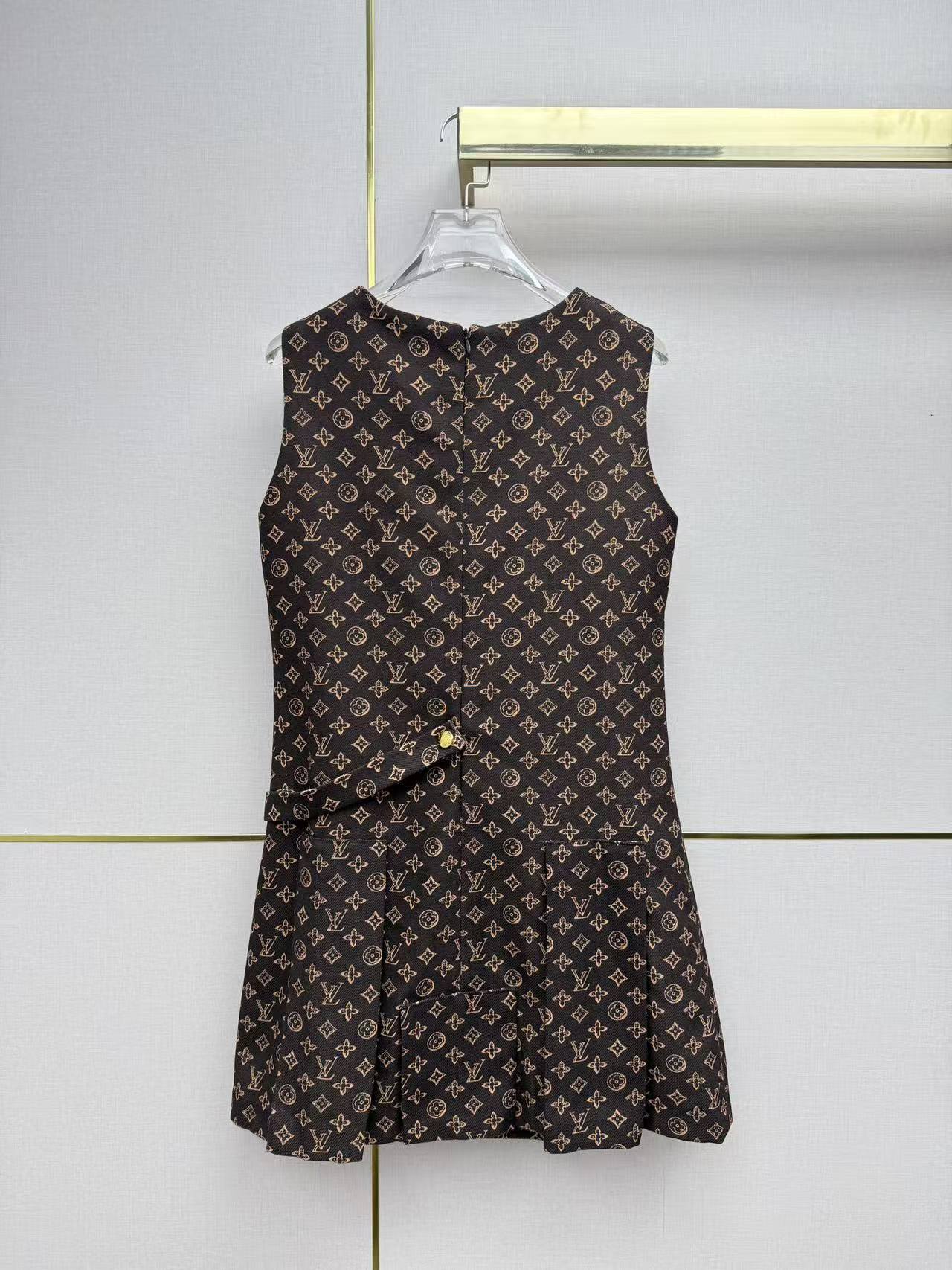 LVプリント ノースリーブ ラウンドネックドレス【50％割引+送料無料】