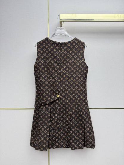 LVプリント ノースリーブ ラウンドネックドレス【50％割引+送料無料】