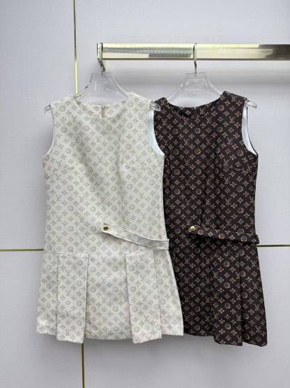 LVプリント ノースリーブ ラウンドネックドレス【50％割引+送料無料】