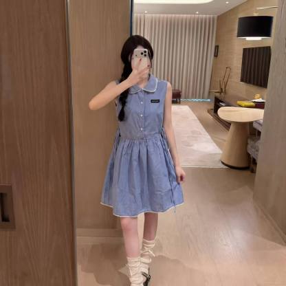 M1UM1U レーストリム ノースリーブドレス【50％割引+送料無料】