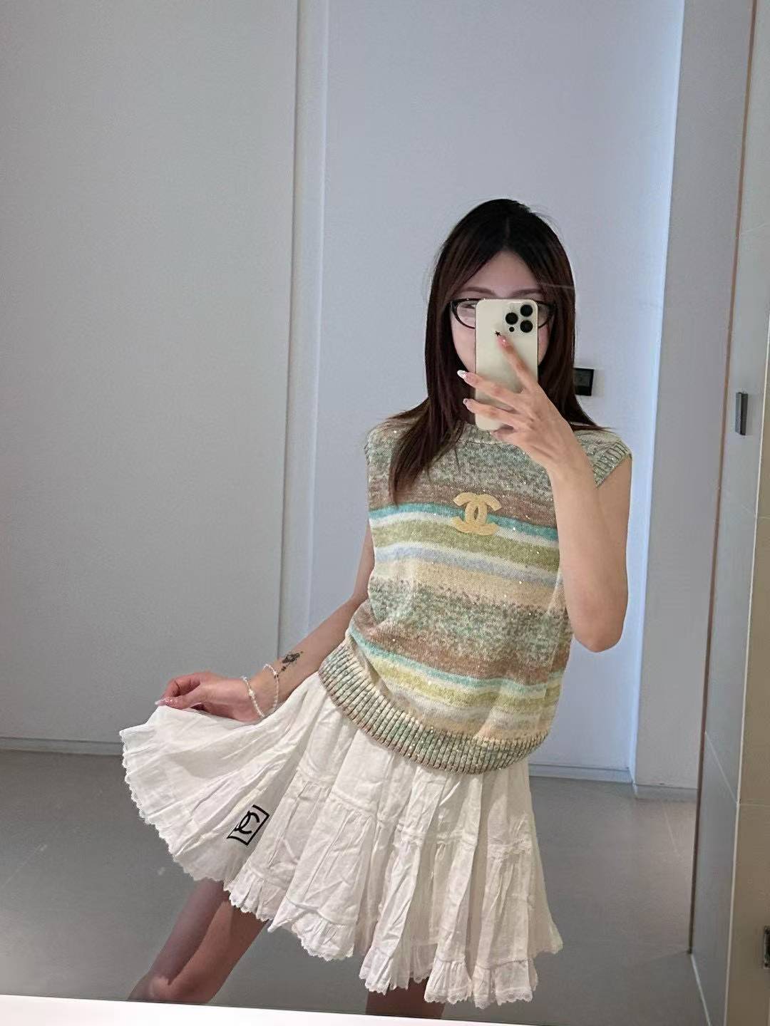 CHANE1 ダブルC レーストリムスカート【50％割引+送料無料】