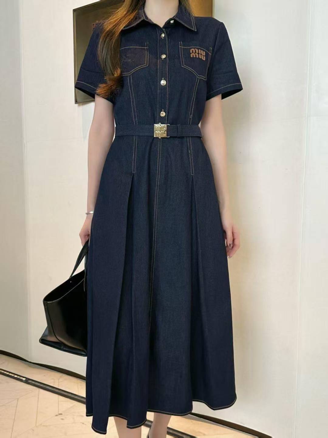 M1UM1U シンプルなレターデニムドレス【50％割引+送料無料】