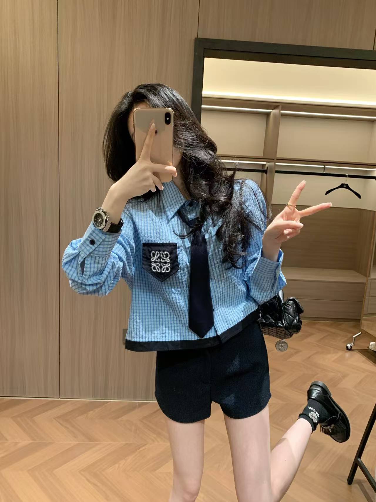 L0WEW チェックシャツ（ネクタイ付き）【50％割引+送料無料】