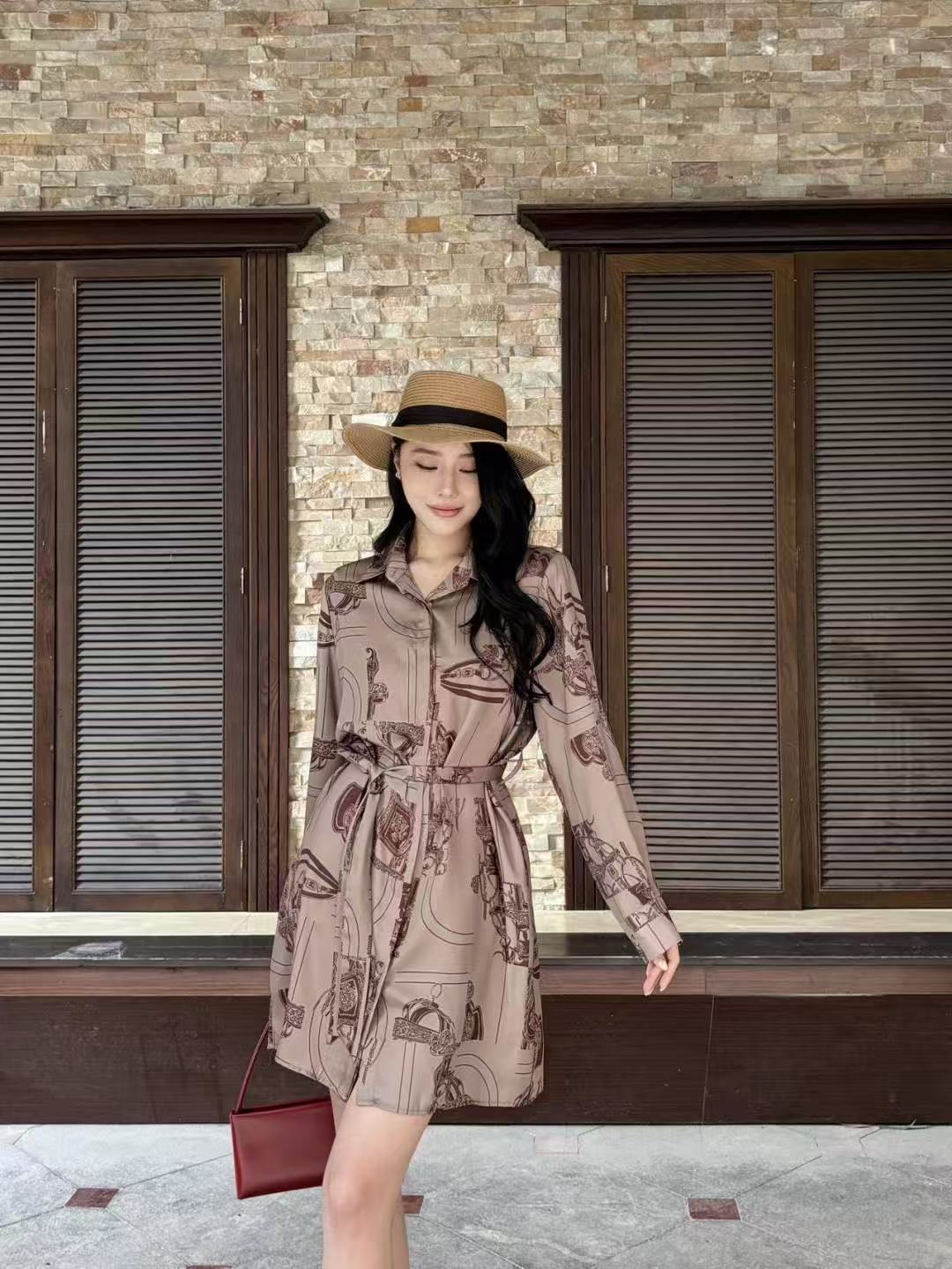 HERME5柄入り長袖ワンピース【50％割引+送料無料】