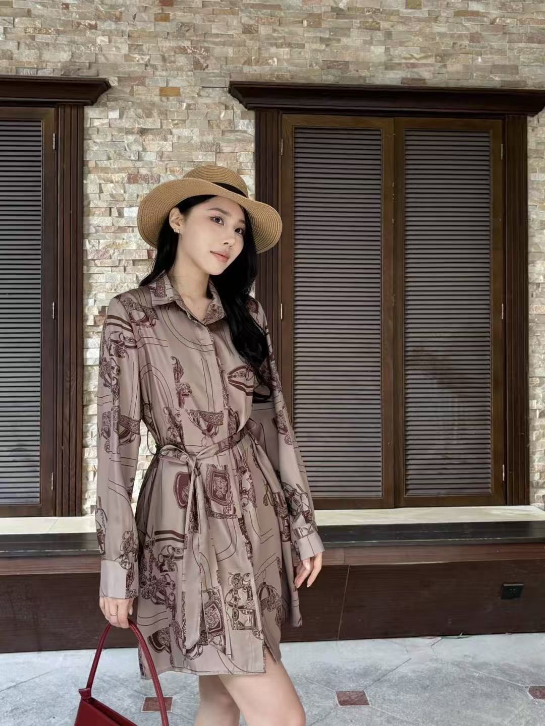 HERME5柄入り長袖ワンピース【50％割引+送料無料】