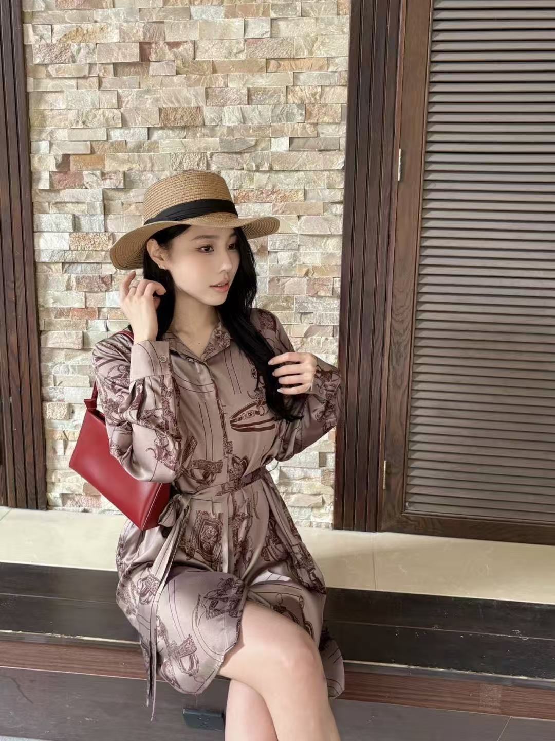 HERME5柄入り長袖ワンピース【50％割引+送料無料】