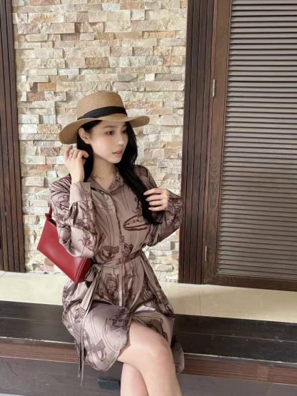 HERME5柄入り長袖ワンピース【50％割引+送料無料】