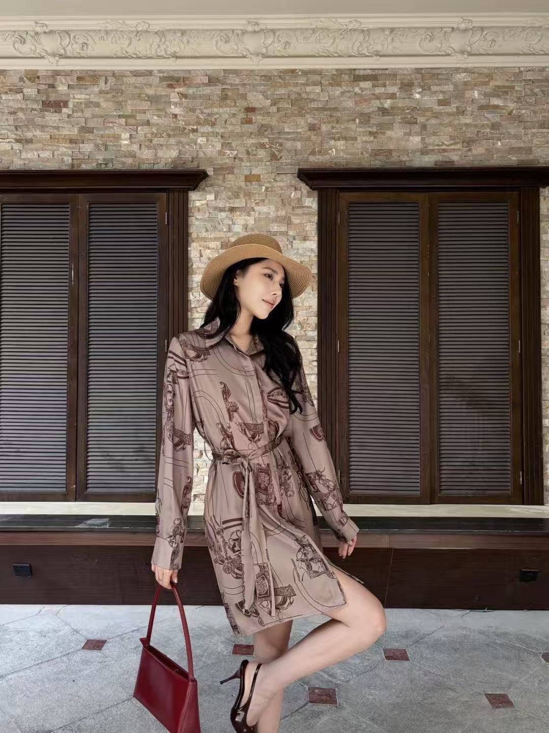 HERME5柄入り長袖ワンピース【50％割引+送料無料】