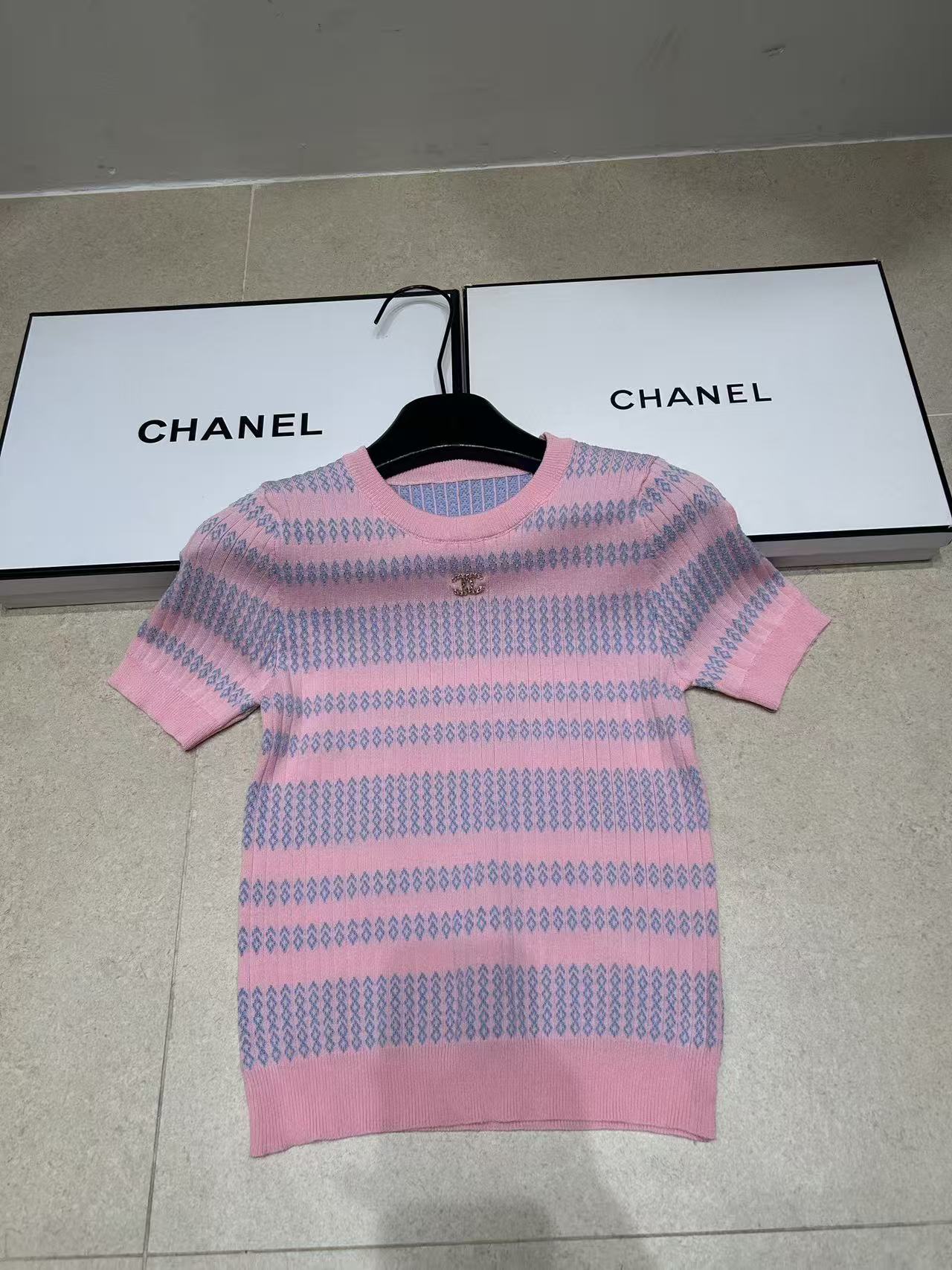 CHANE1 ストライプ柄ダブルCウールセーター【50％割引+送料無料】