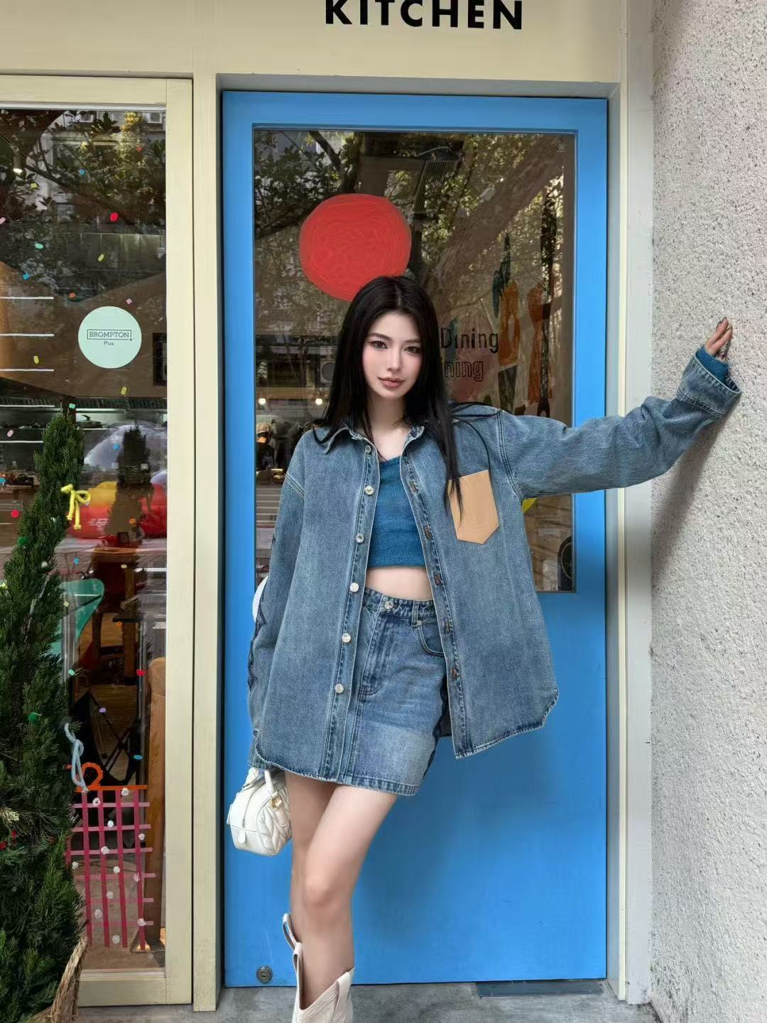 刺繍入りデニムスカート／ジャケット【50％割引+送料無料】