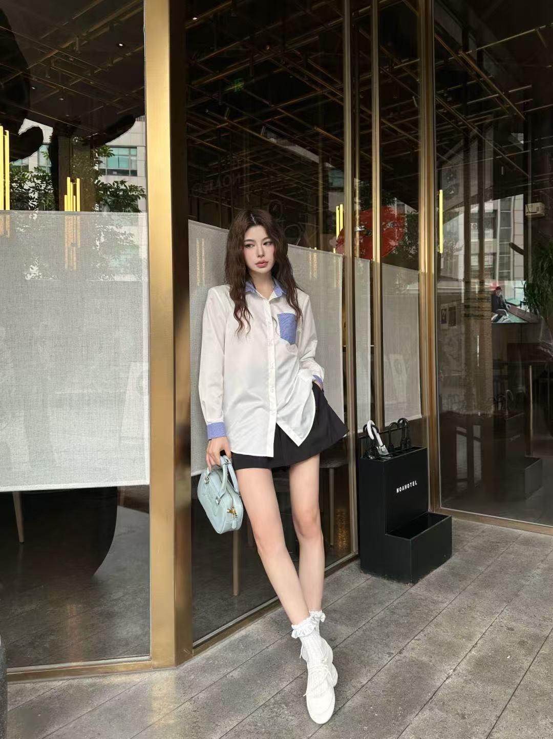 M1UM1U ポケット付きカラーブロックシャツ【50％割引+送料無料】