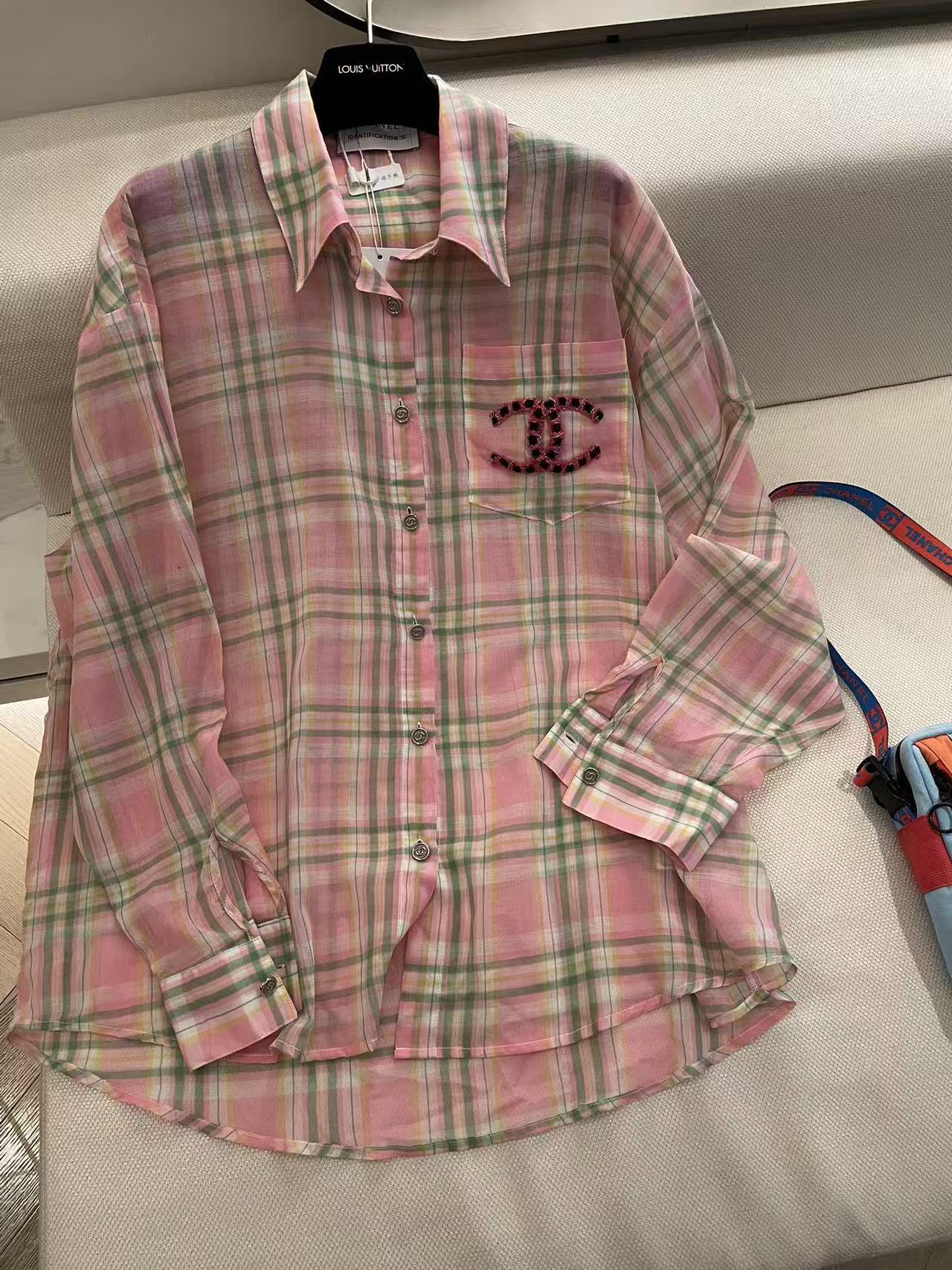 CHANE1 ピンクチェック柄ダブルCシャツ【50％割引+送料無料】