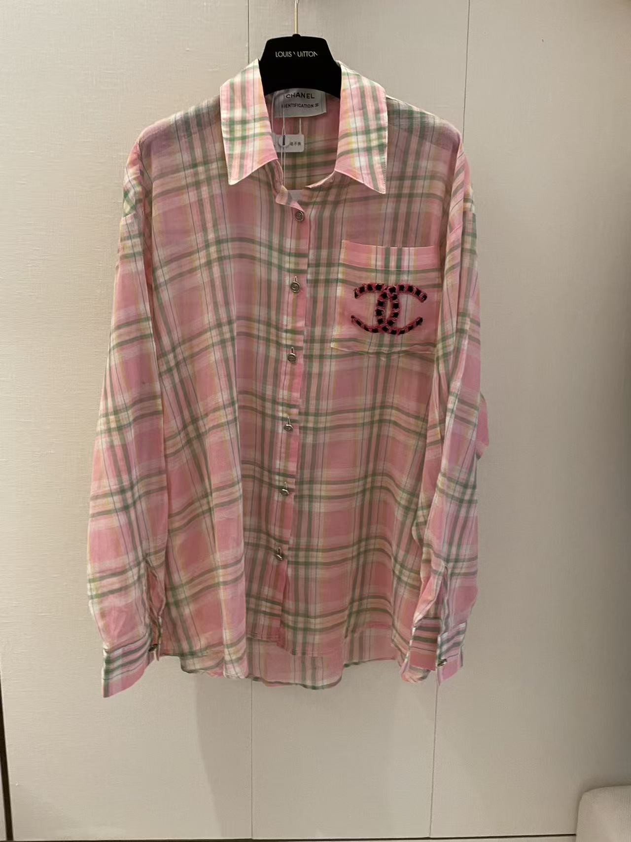CHANE1 ピンクチェック柄ダブルCシャツ【50％割引+送料無料】