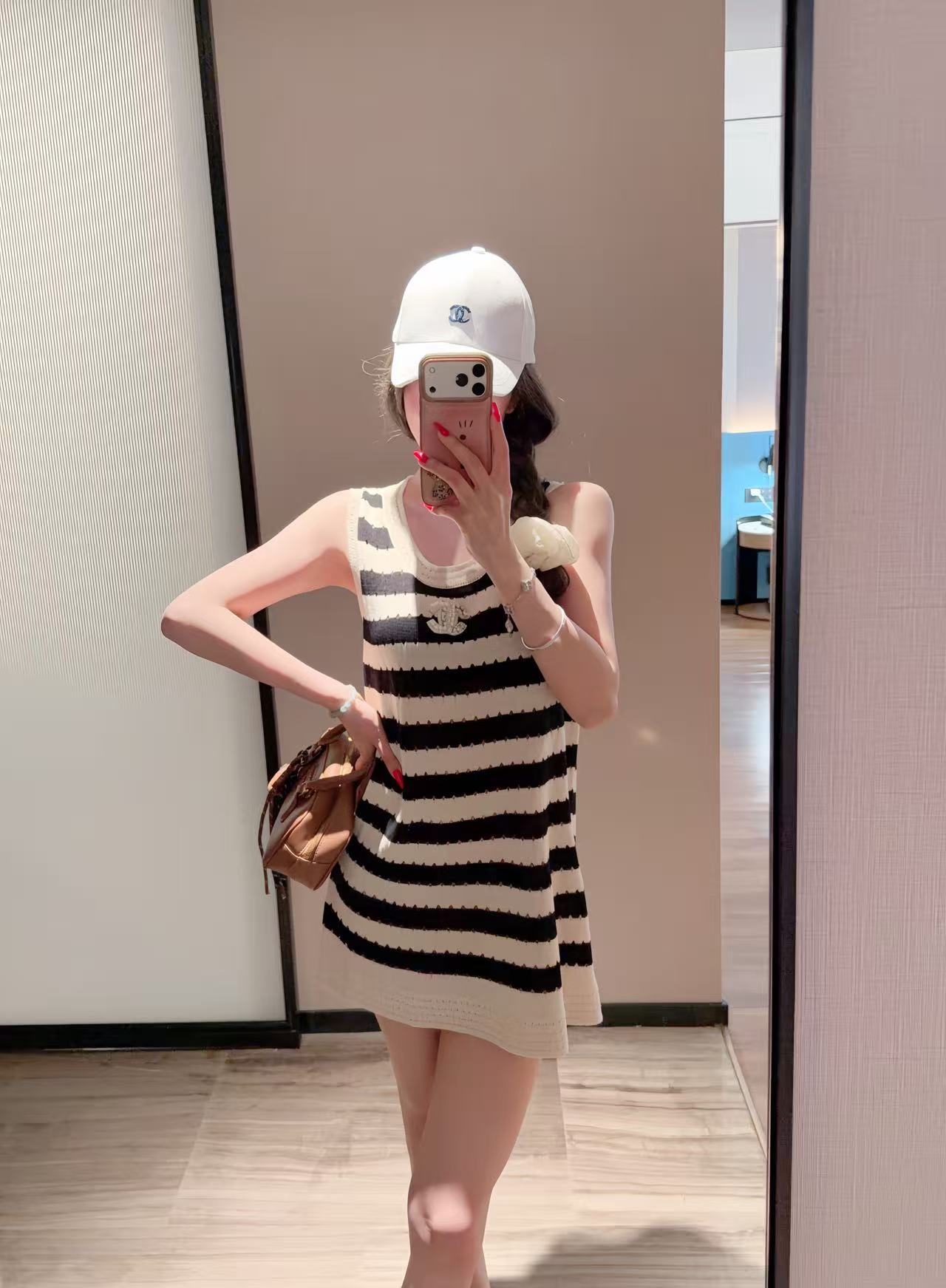 CHANE1 ダブルCストライプ ノースリーブドレス【50％割引+送料無料】