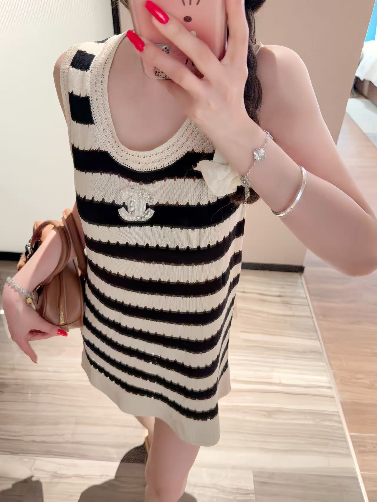 CHANE1 ダブルCストライプ ノースリーブドレス【50％割引+送料無料】