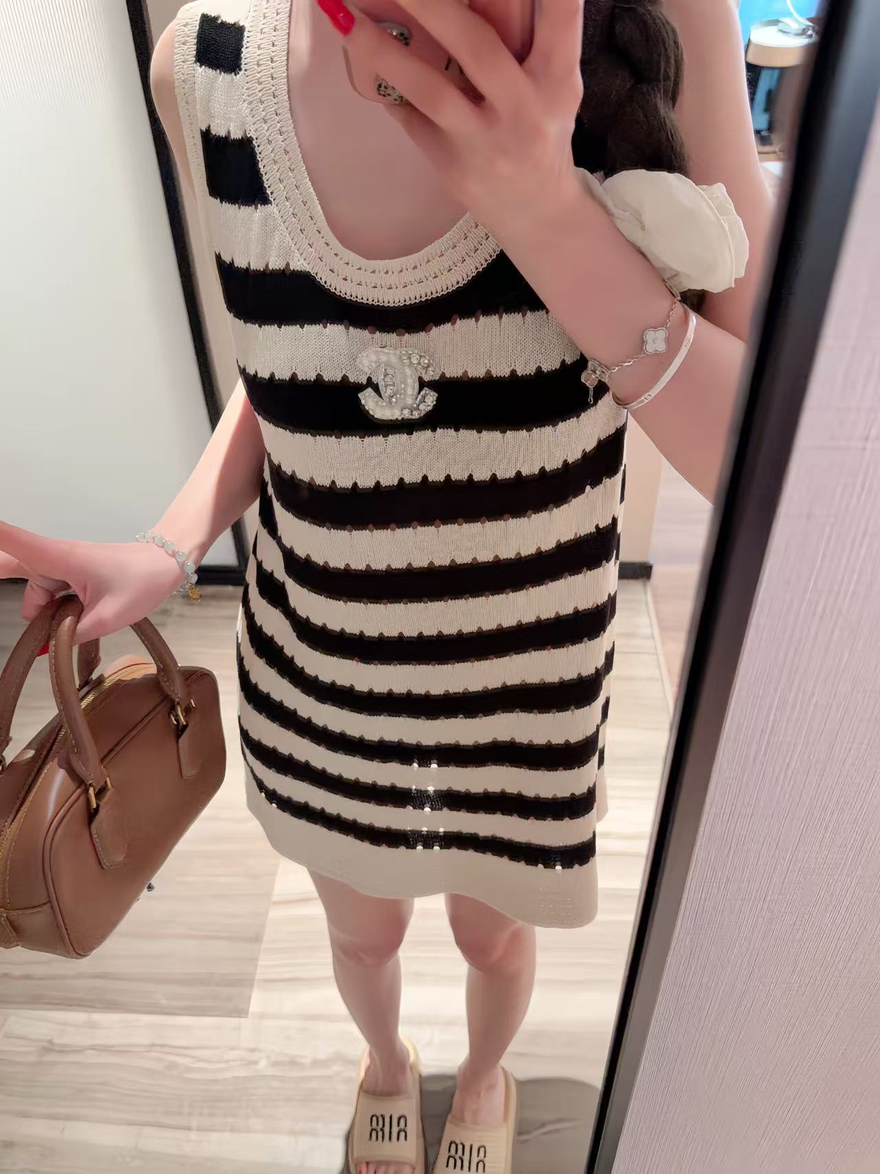 CHANE1 ダブルCストライプ ノースリーブドレス【50％割引+送料無料】