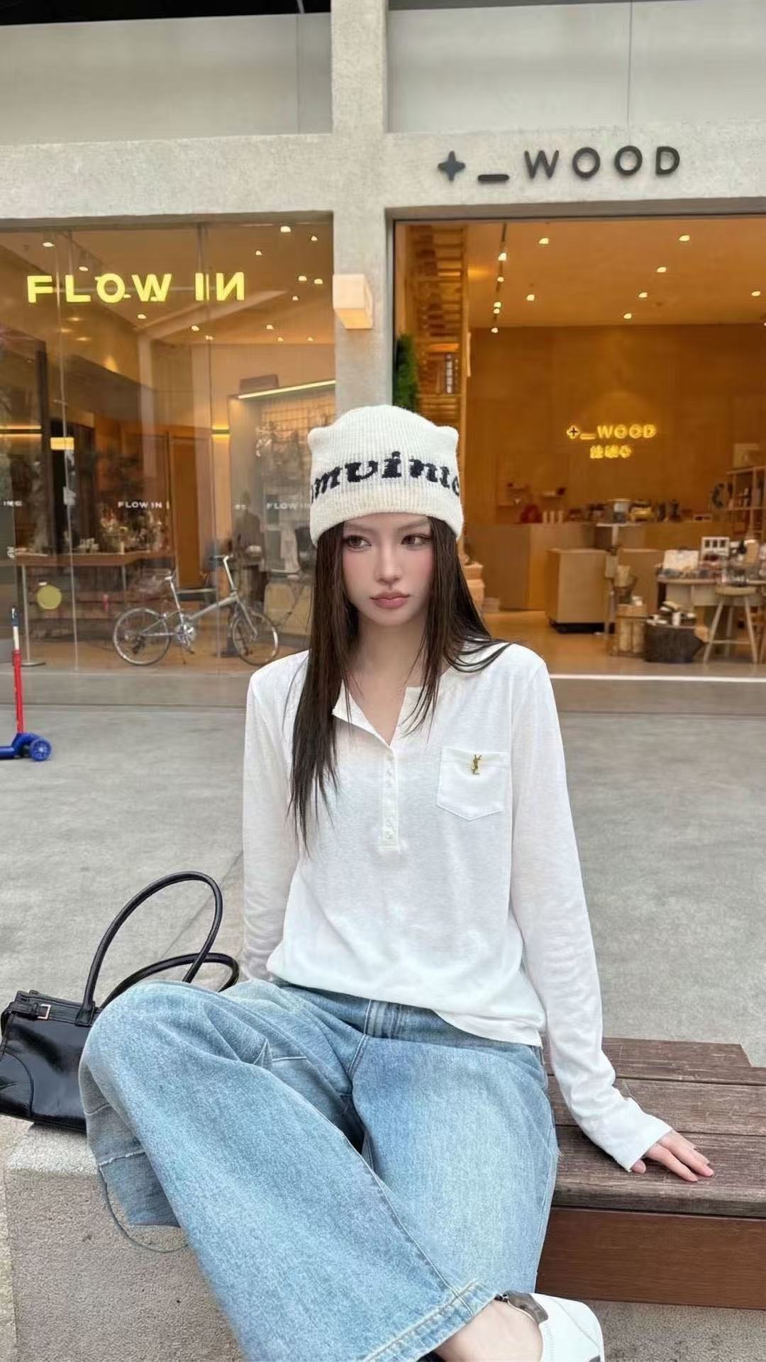 YSL刺繍ロゴ入り長袖Tシャツ【50％割引+送料無料】