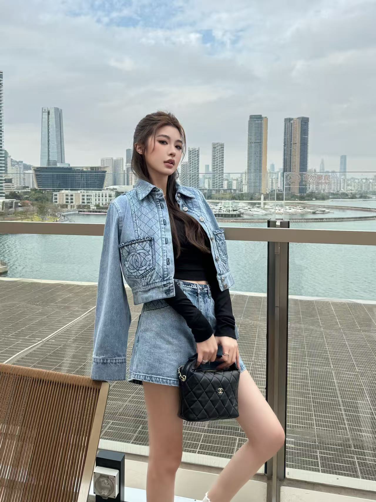 CHANE1 ダブルC デニムショーツ＋ジャケット ツーピースセット【50％割引+送料無料】