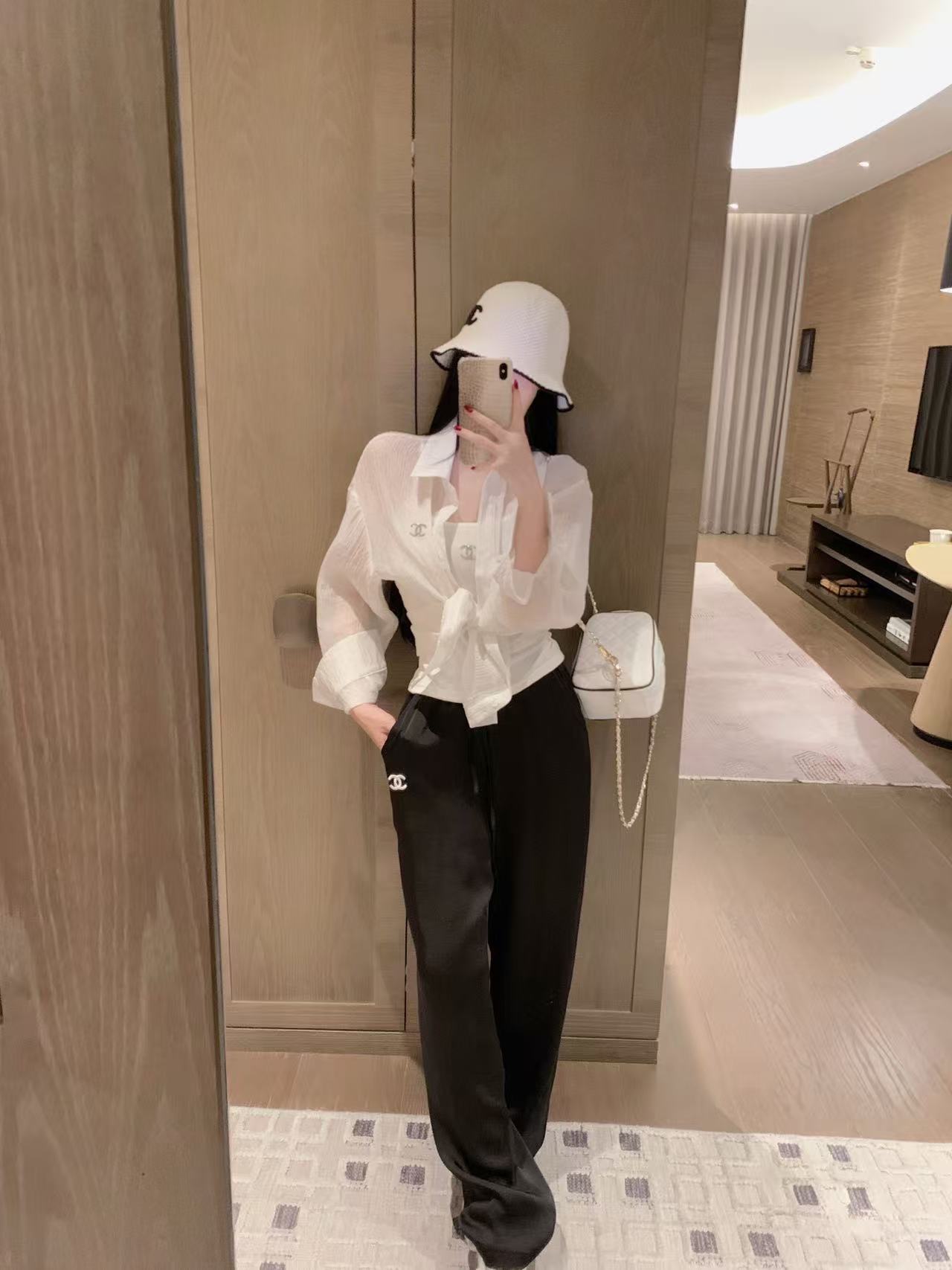 CHANE1 ダブルC キャミソール＋シャツ ツーピースセット【50％割引+送料無料】