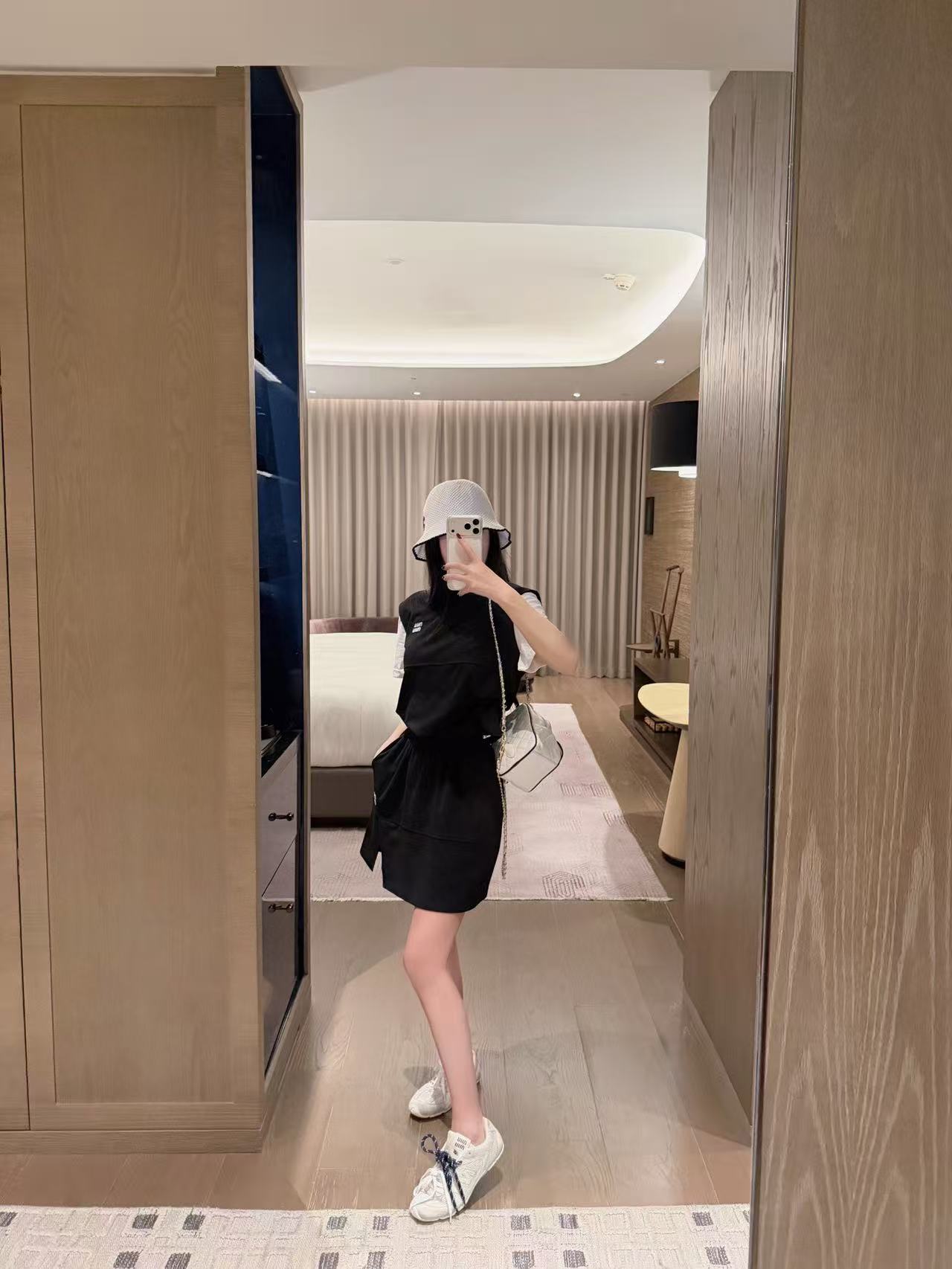 M1UM1U カラーブロックTシャツ＋スカート ツーピースセット【50％割引+送料無料】