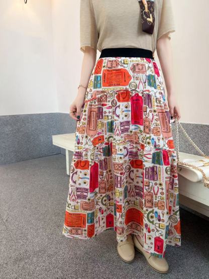 LVプリント伸縮性ミディスカート【50％割引+送料無料】