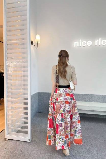 LVプリント伸縮性ミディスカート【50％割引+送料無料】