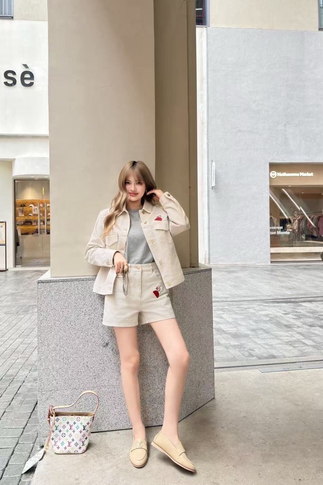 LV 四つ葉のクローバー デニムショートパンツ＆ジャケット 2点セット【50％割引+送料無料】