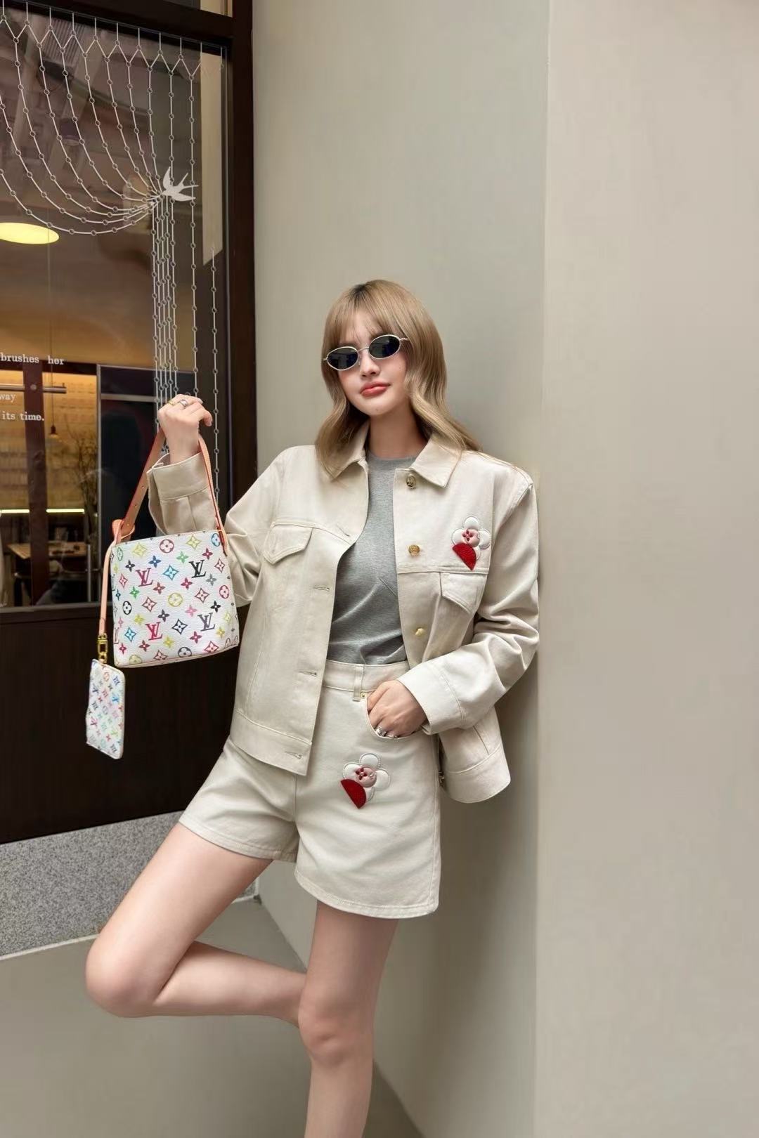 LV 四つ葉のクローバー デニムショートパンツ＆ジャケット 2点セット【50％割引+送料無料】