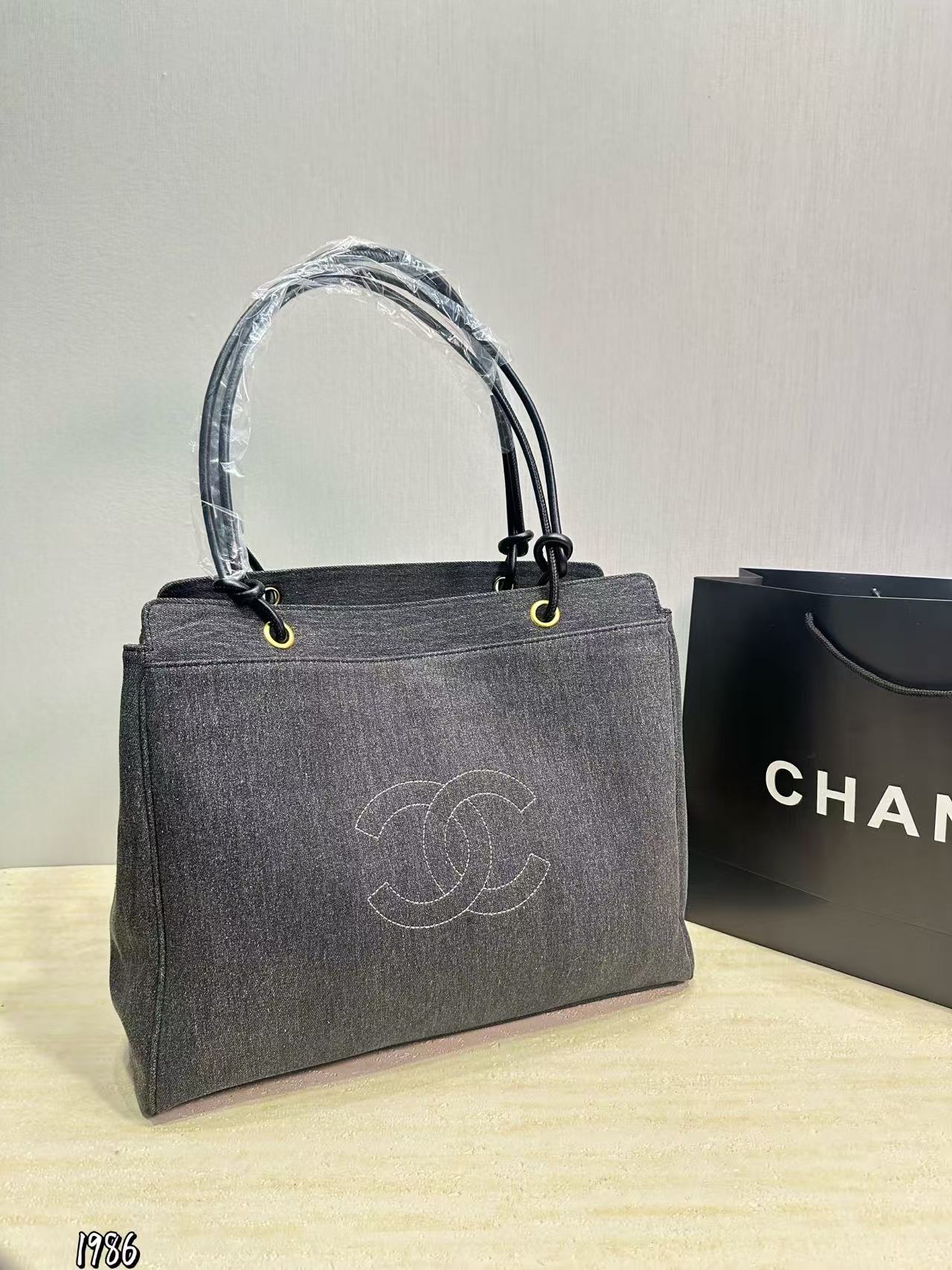 CHANE1 グレー ダブルC デニム ショッピングバッグ【50％割引+送料無料】