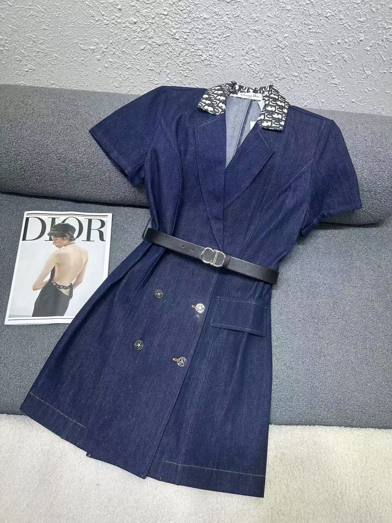 DIOR Vネック 半袖デニムワンピース【50％割引+送料無料】