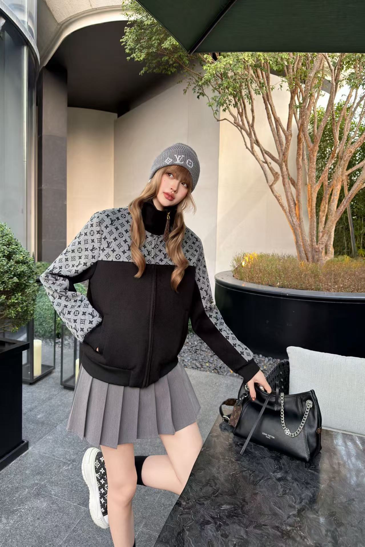 LVプリントジッパーカラーブロックジャケット【50％割引+送料無料】
