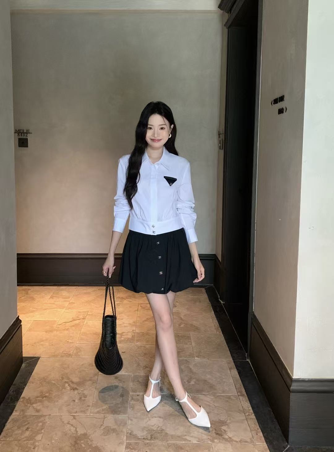 CHANE1 ダブルCシャツ＋スカート ツーピースセット【50％割引+送料無料】